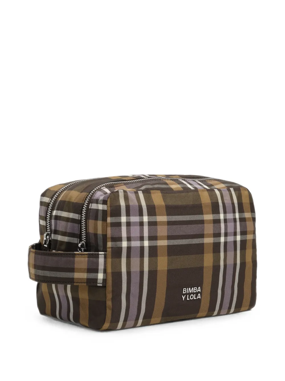 BIMBA Y LOLA large hunter green tartan jacquard double make-up case - Marrone
