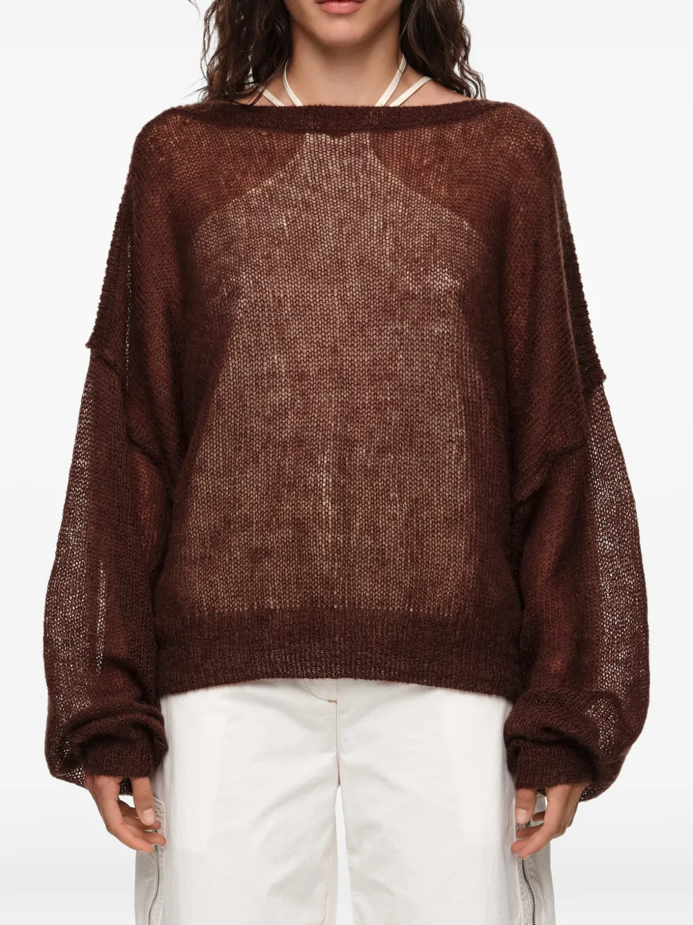 BIMBA Y LOLA Mohair trui met boothals Bruin
