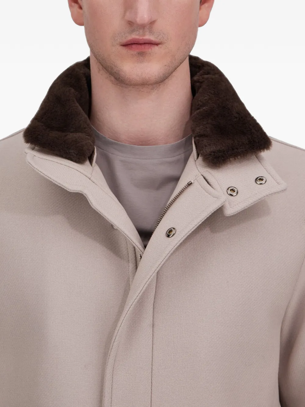 Herno Twill jas met afwerking van imitatiebont Beige
