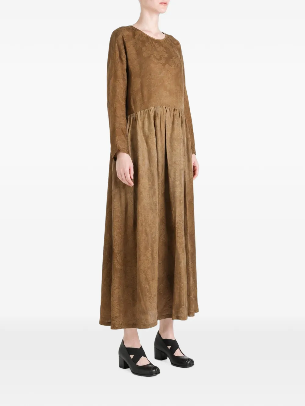 Uma Wang Gesmockte maxi-jurk met damast-patroon Bruin