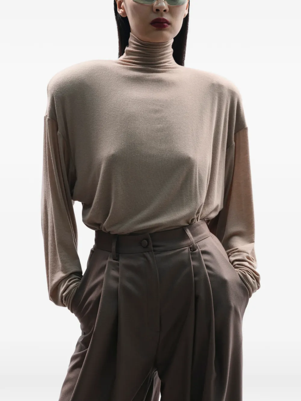 MANURÍ Romy padded-shoulder blouse Beige