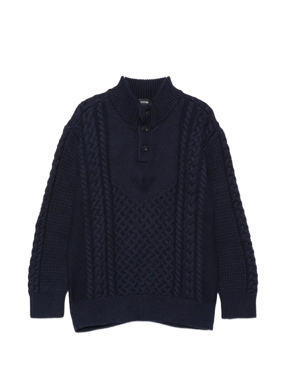 Emporio Armani Kids cable-knit button-up sweater - Blu
