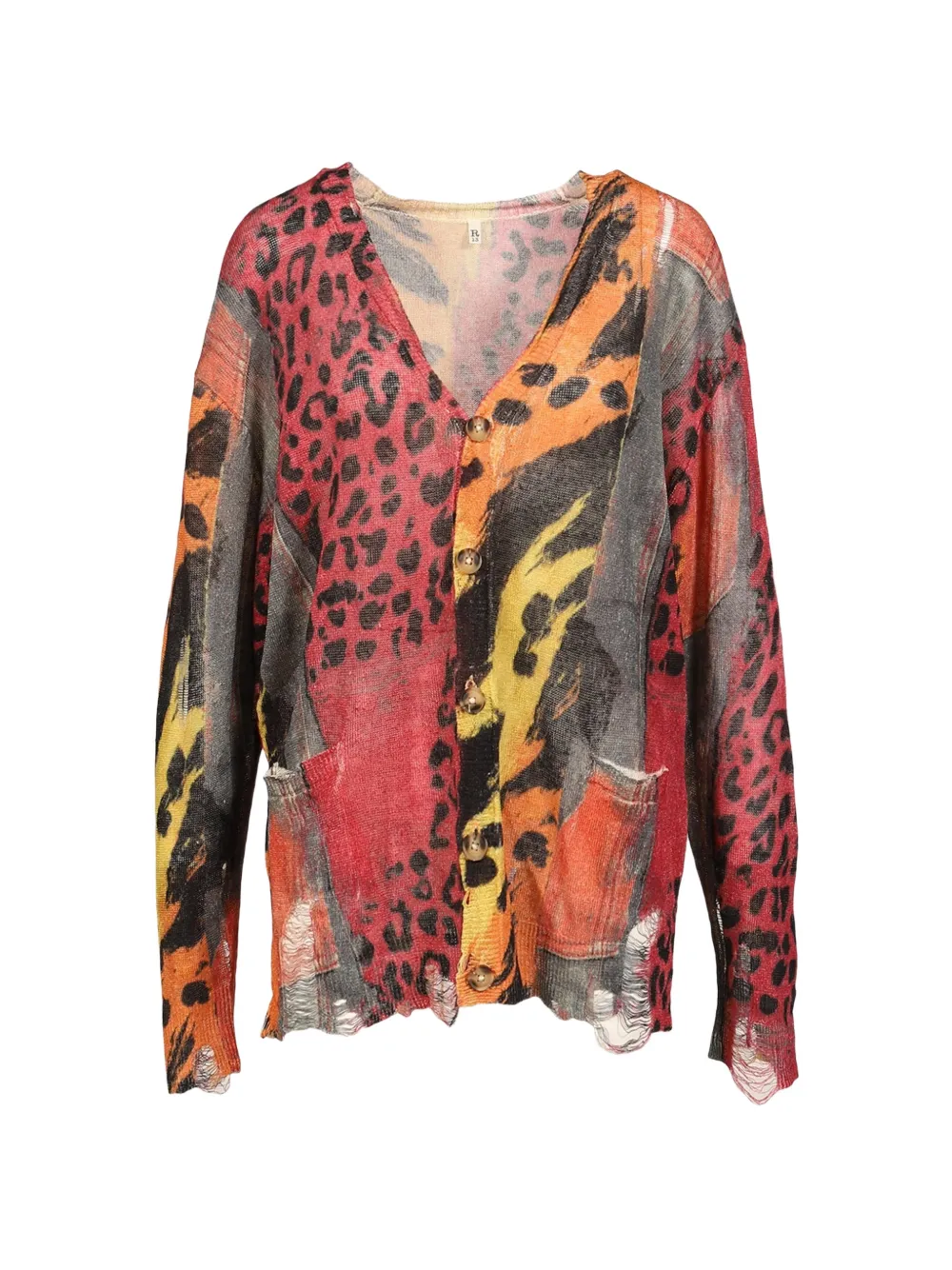 R13 distressed leopard-print cardigan - Rosso