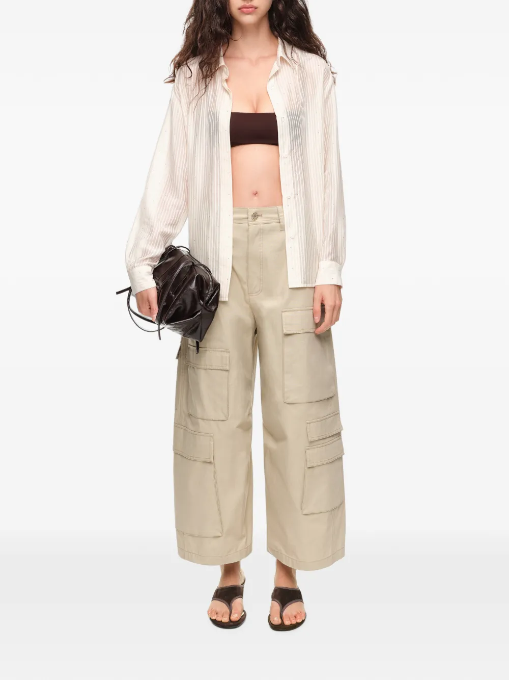 BIMBA Y LOLA ivory straight striped shirt Wit