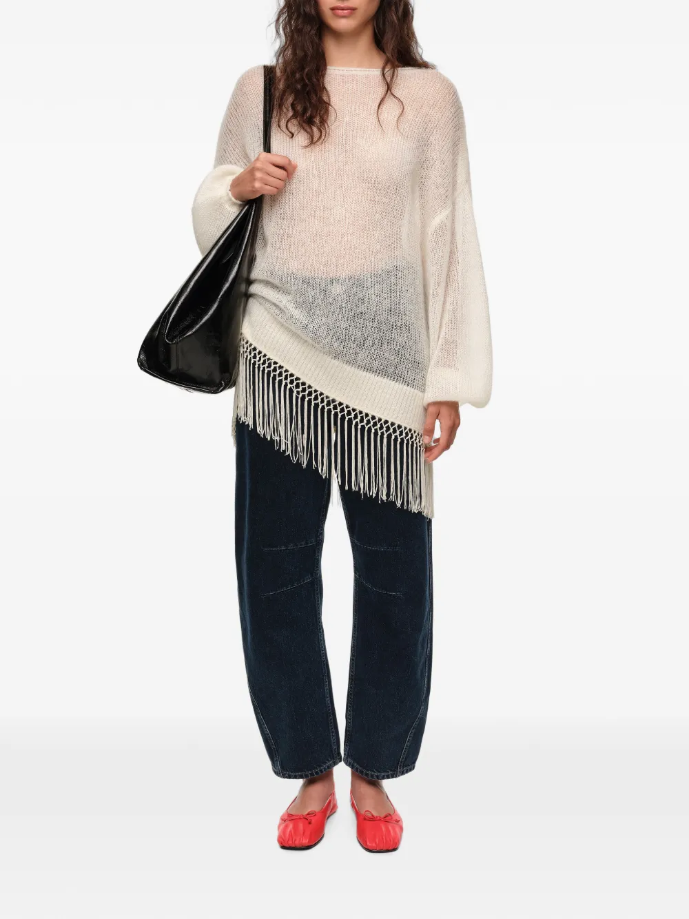 BIMBA Y LOLA Mohair trui met franje Beige