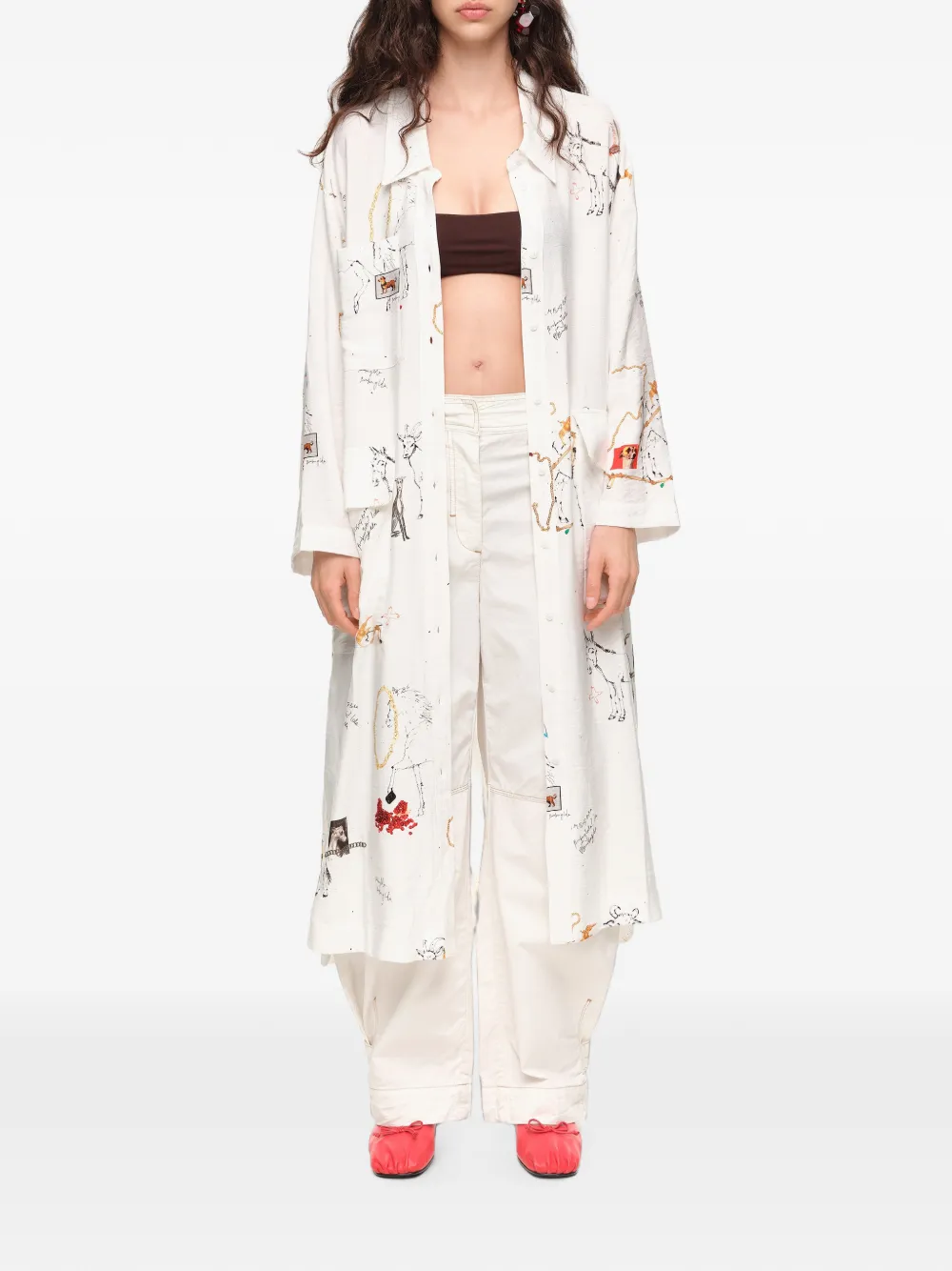 BIMBA Y LOLA Collage Animal midi-blousejurk met ketting Wit