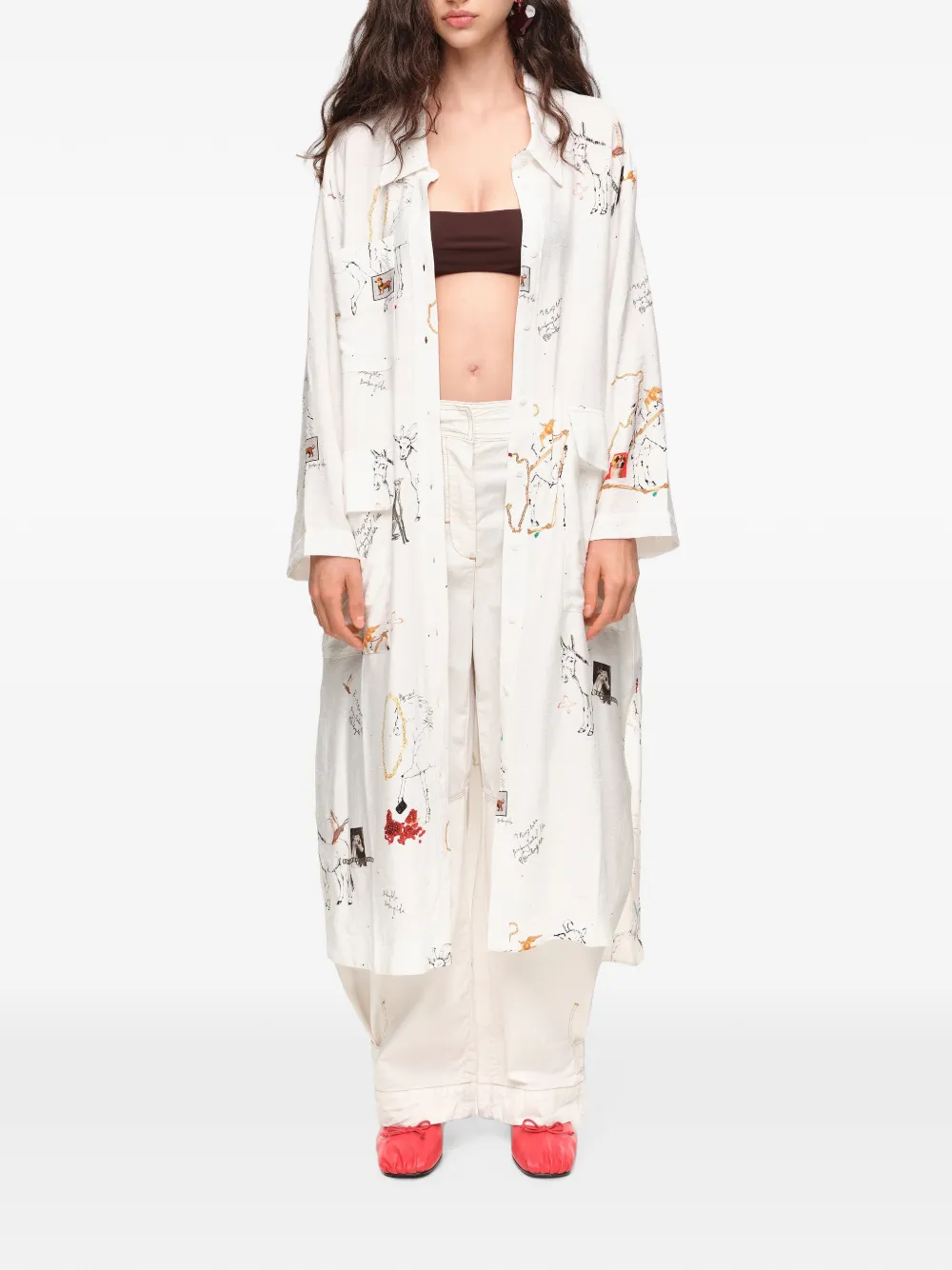 BIMBA Y LOLA Collage Animal midi-blousejurk met ketting Wit