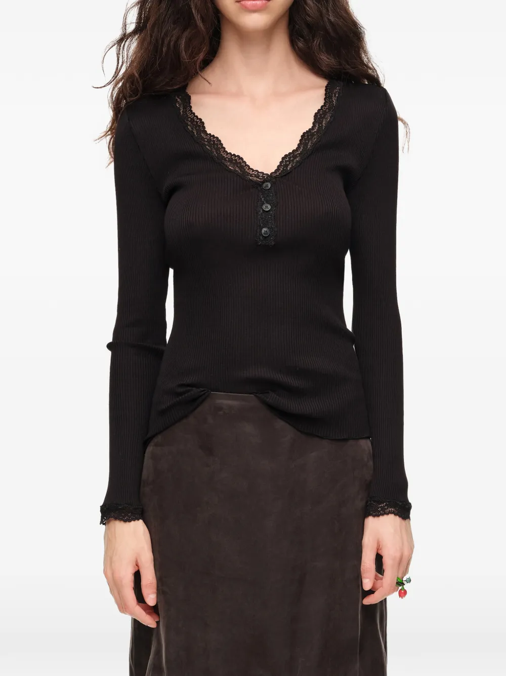 BIMBA Y LOLA Geribbeld T-shirt met V-hals Zwart