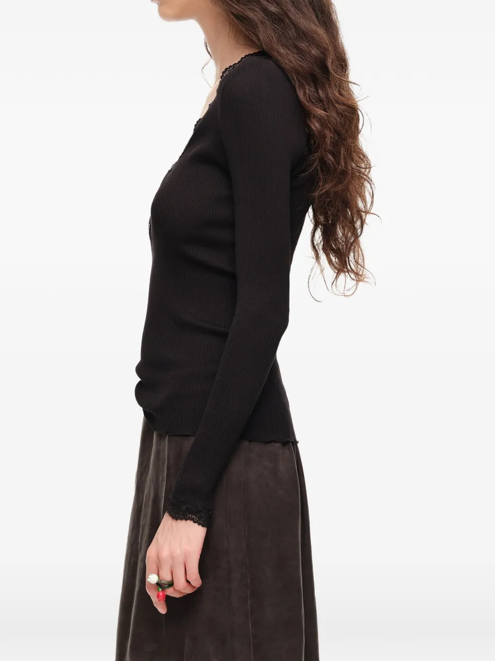 BIMBA Y LOLA Geribbeld T-shirt met V-hals Zwart