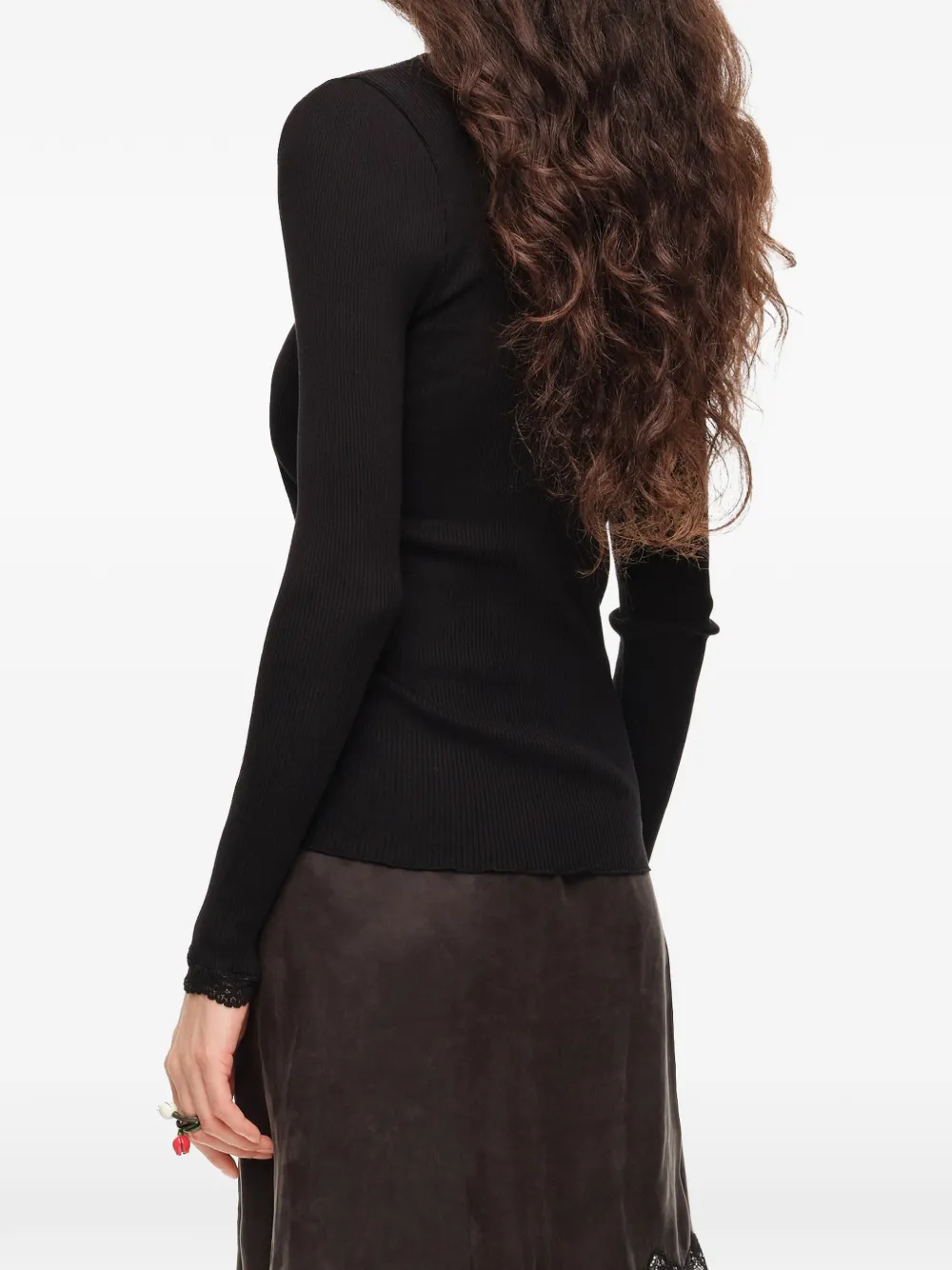 BIMBA Y LOLA Geribbeld T-shirt met V-hals Zwart