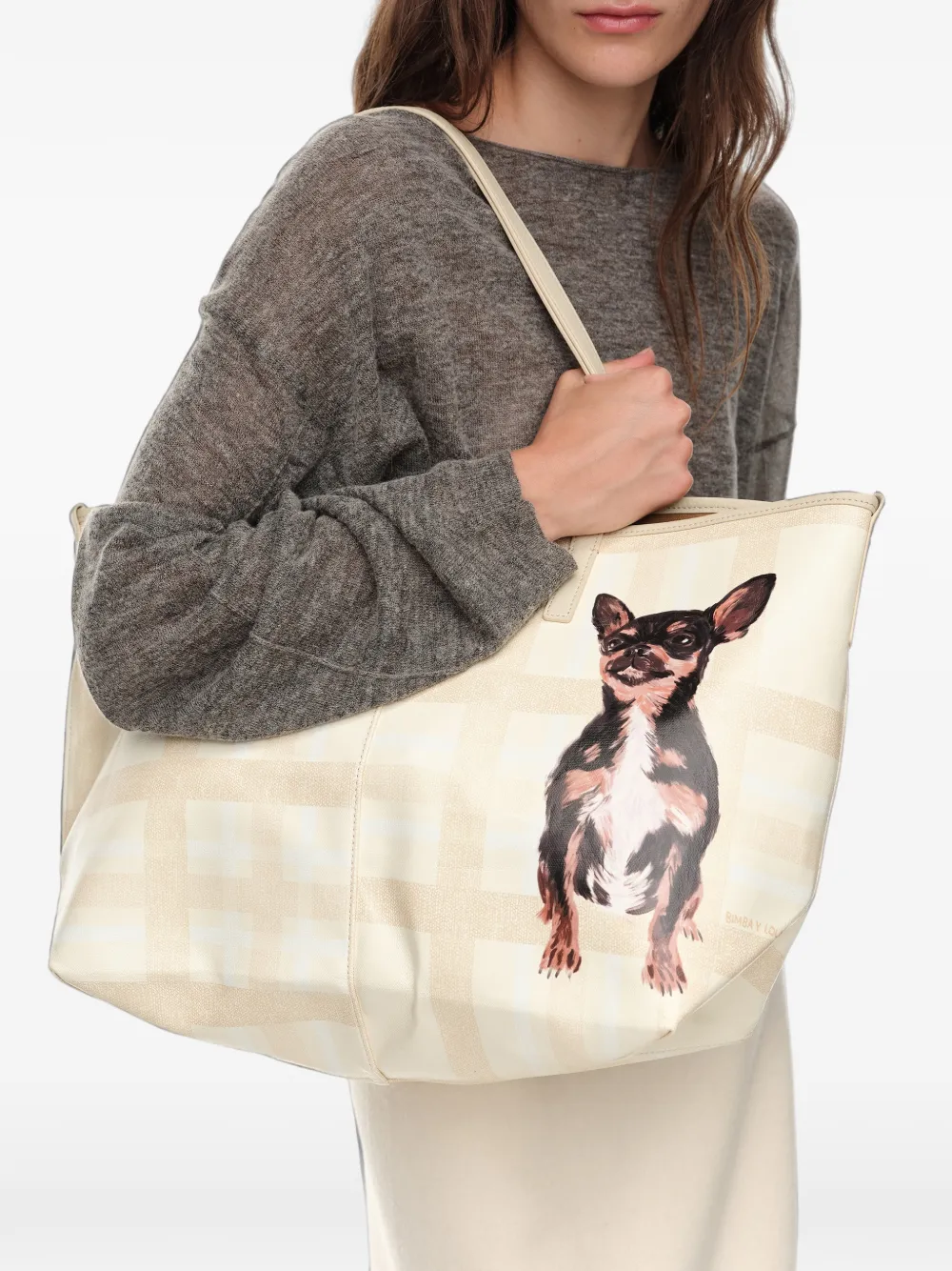 BIMBA Y LOLA Grote Ivory Tartan shopper Beige