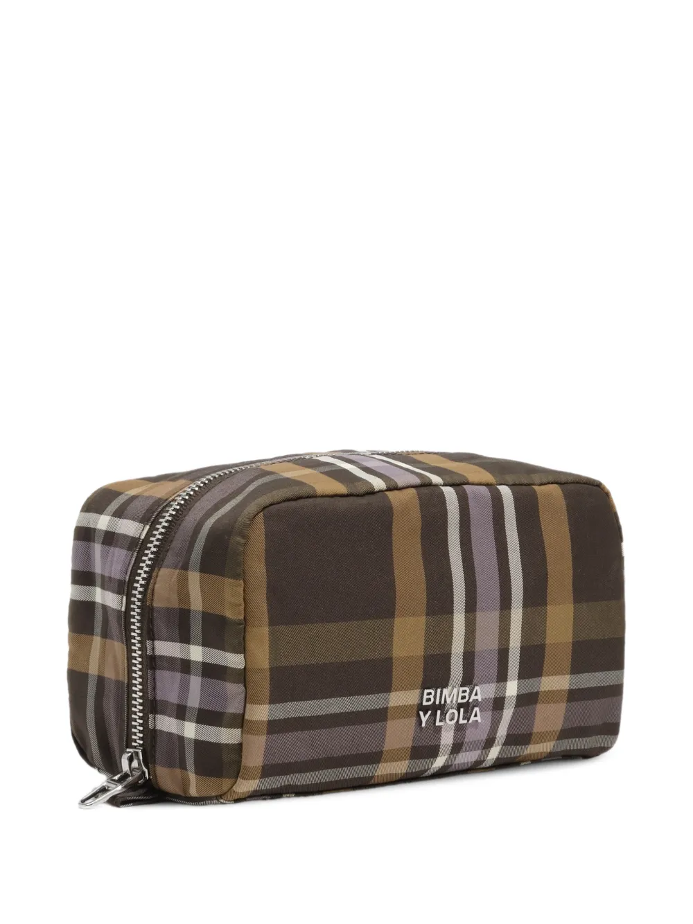 BIMBA Y LOLA small hunter green tartan jacquard make-up case - Marrone