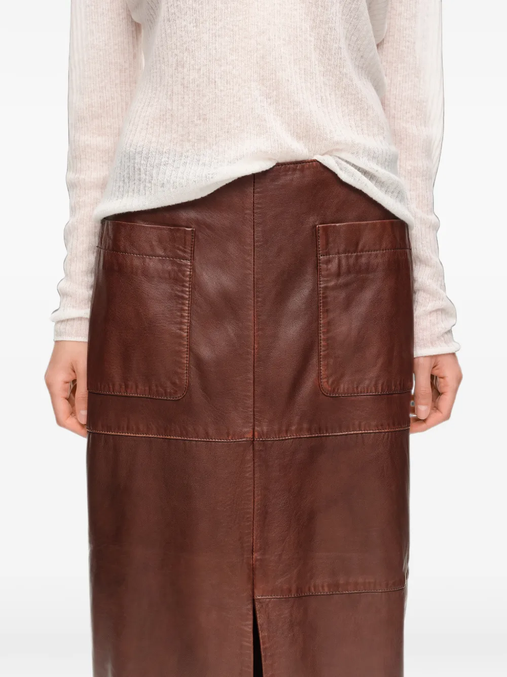 BIMBA Y LOLA Leren midi-rok met verwassen effect Bruin