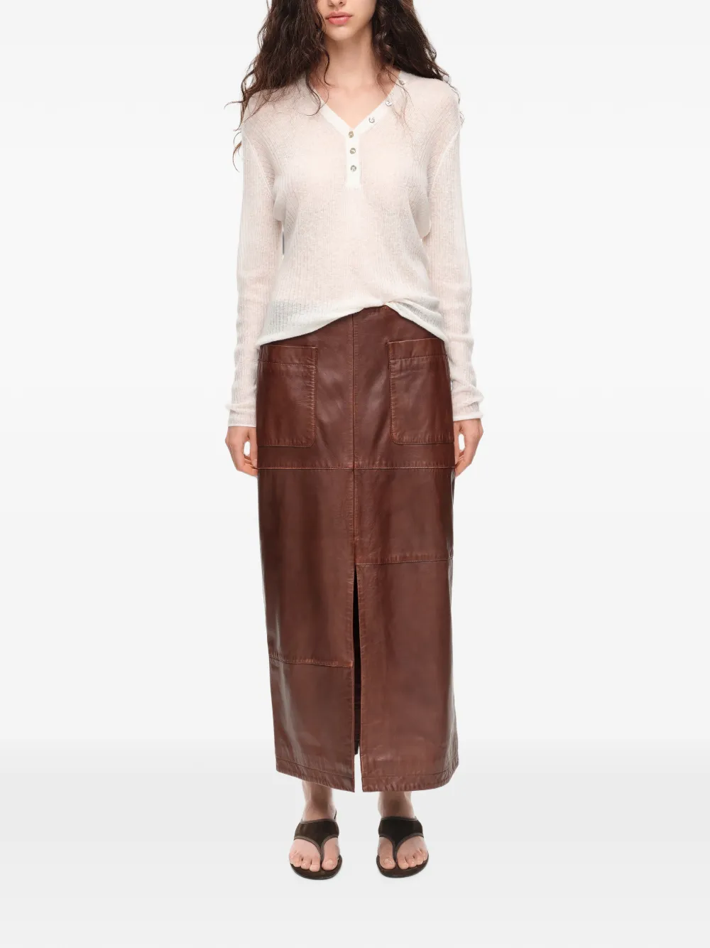 BIMBA Y LOLA Leren midi-rok met verwassen effect Bruin