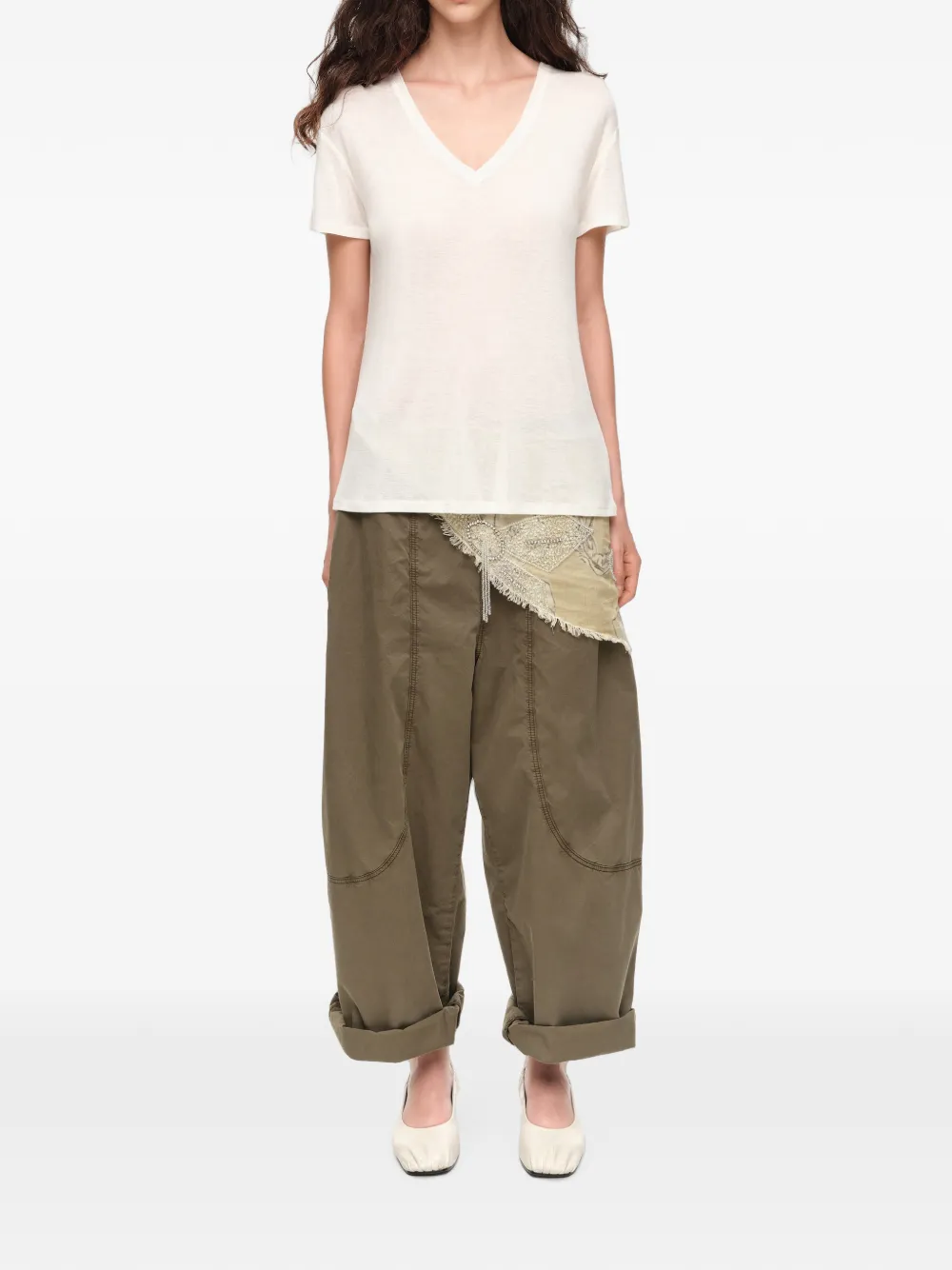 BIMBA Y LOLA ivory fluid V-neck T-shirt Wit