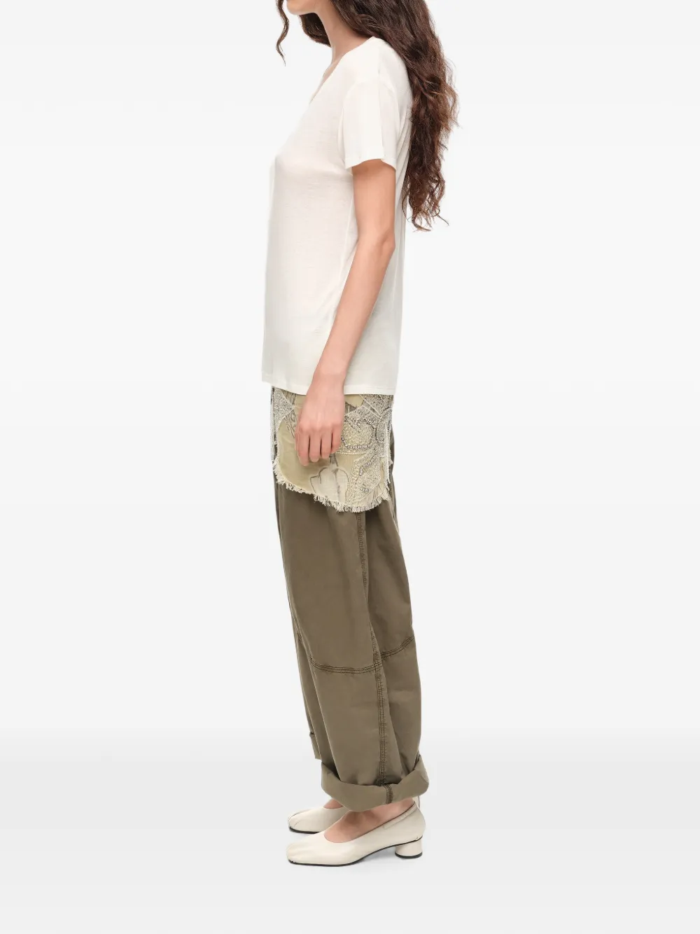 BIMBA Y LOLA ivory fluid V-neck T-shirt Wit