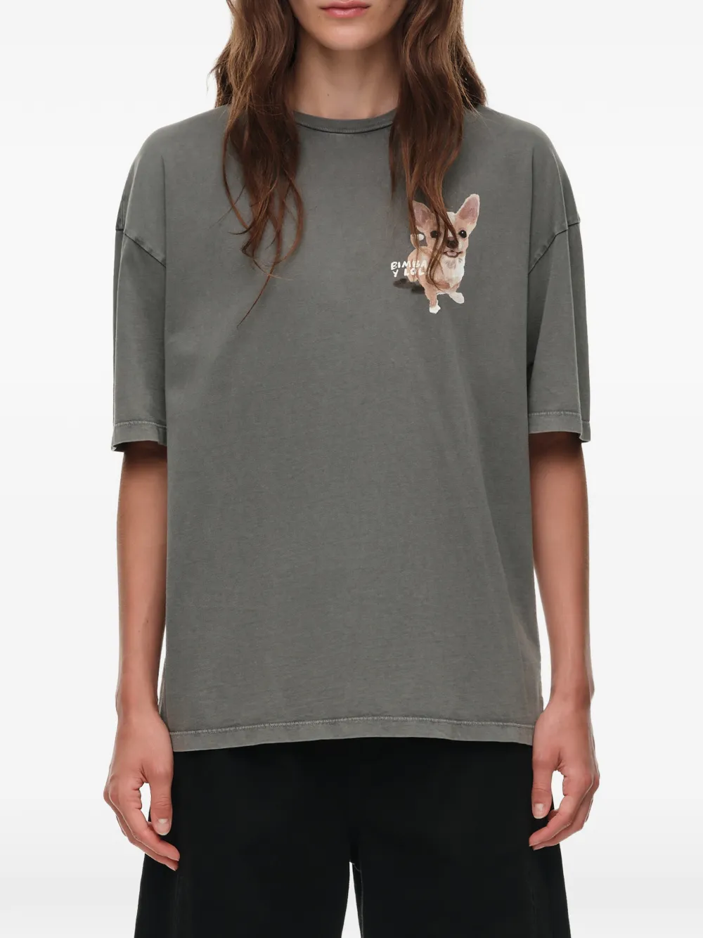 BIMBA Y LOLA Chihuahua T-shirt met logo en verwassen-effect Grijs