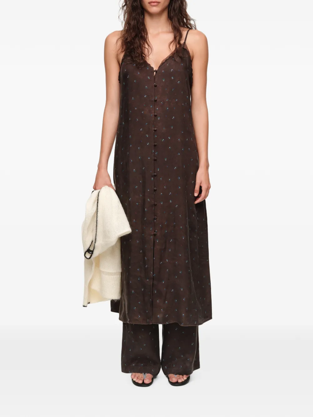 BIMBA Y LOLA Romantic Sweet jurk met bloemenbandje en knoopsluiting Bruin