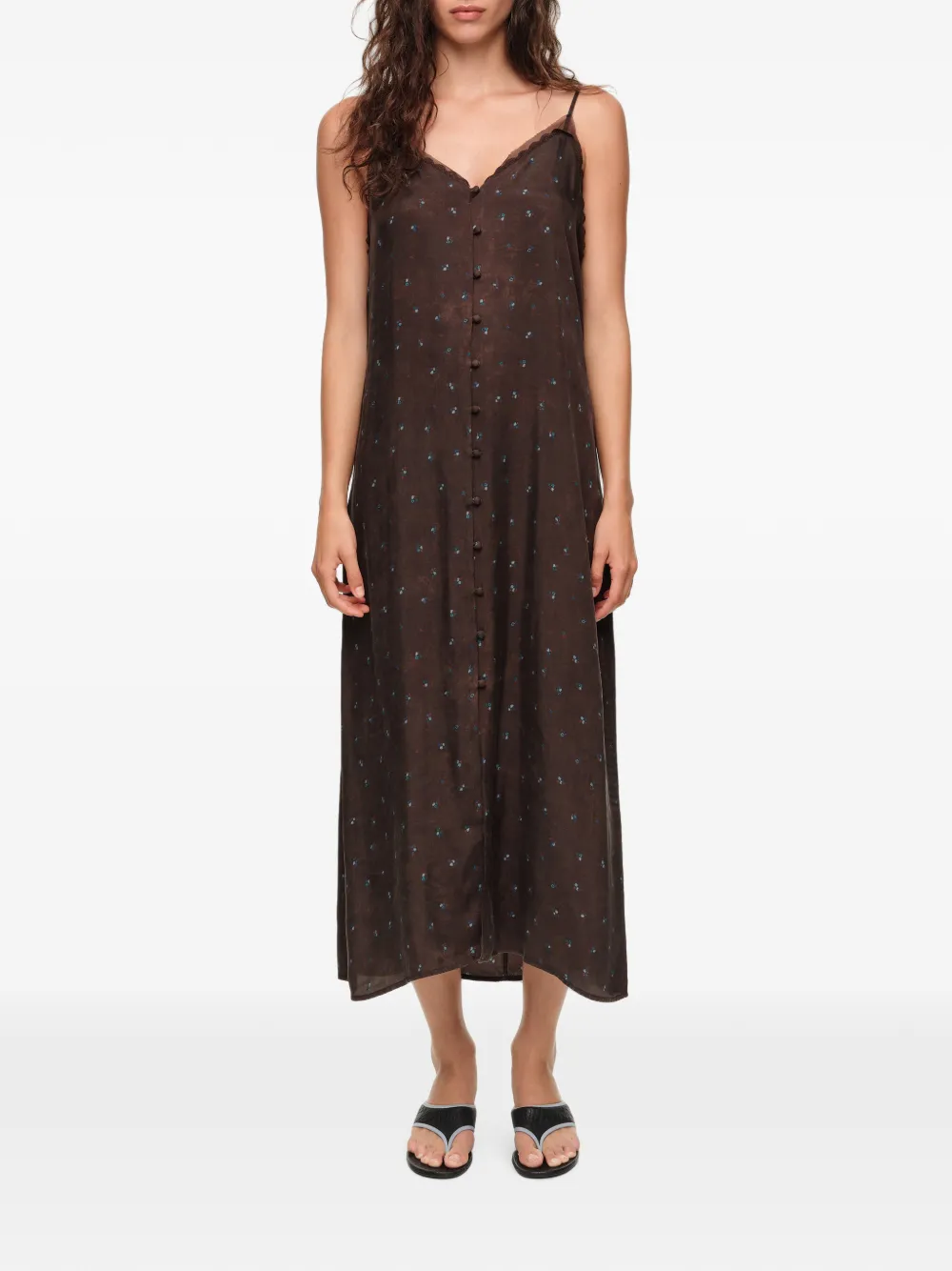 BIMBA Y LOLA Romantic Sweet jurk met bloemenbandje en knoopsluiting Bruin