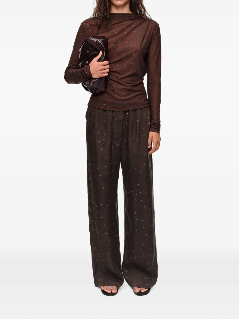BIMBA Y LOLA Romantic Sweet gesmockt T-shirt met bloemenprint Bruin