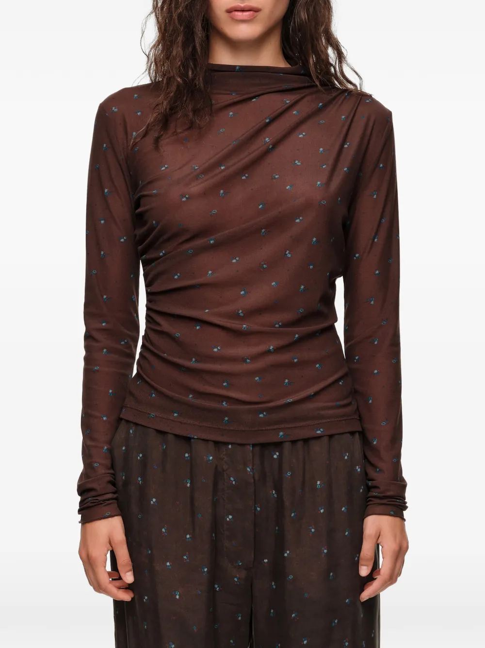 BIMBA Y LOLA Romantic Sweet gesmockt T-shirt met bloemenprint Bruin