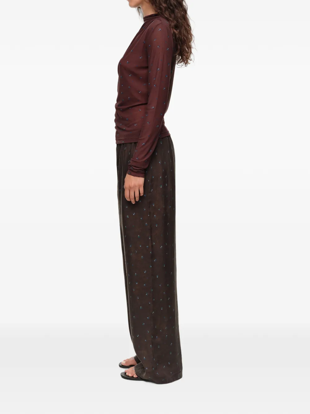 BIMBA Y LOLA Romantic Sweet gesmockt T-shirt met bloemenprint Bruin