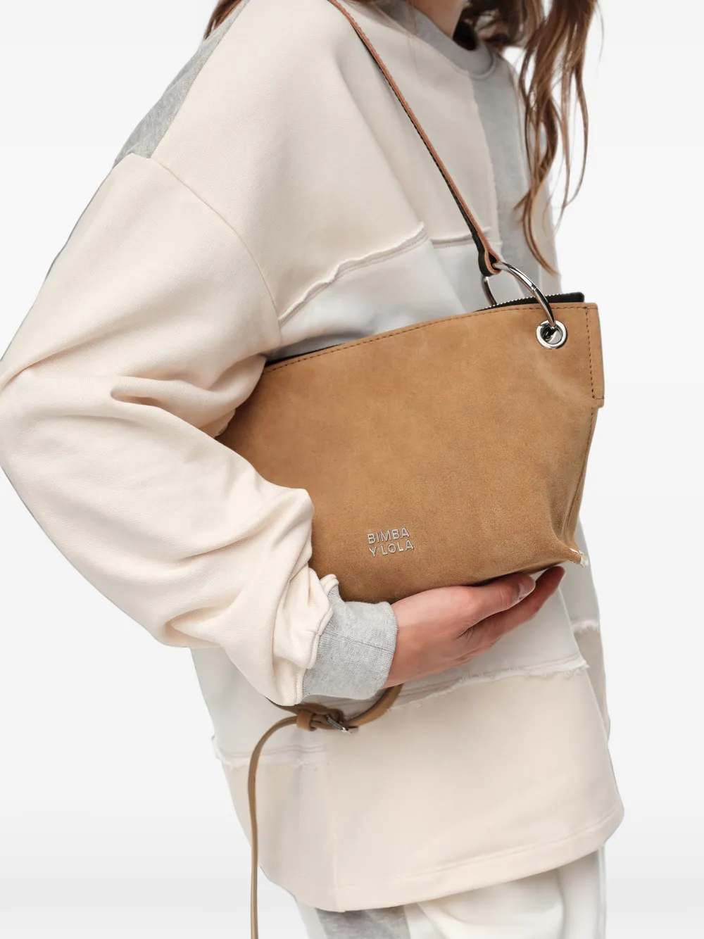 BIMBA Y LOLA Medium Trapecio suède tas Beige