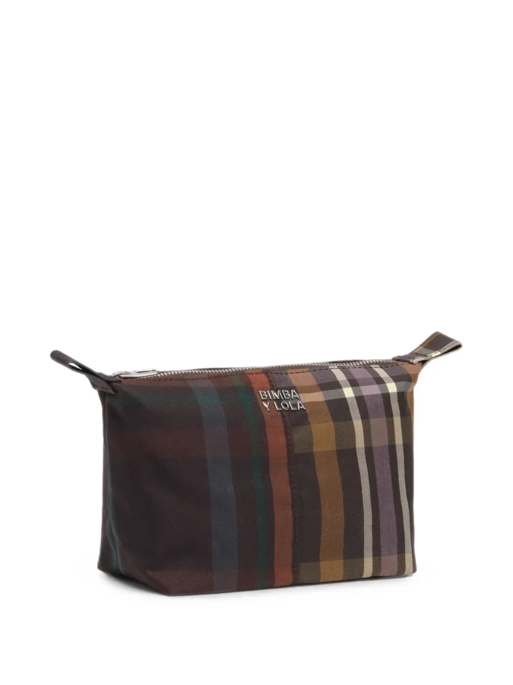 BIMBA Y LOLA small coated chocolate green tartan trapecio make-up case - Marrone