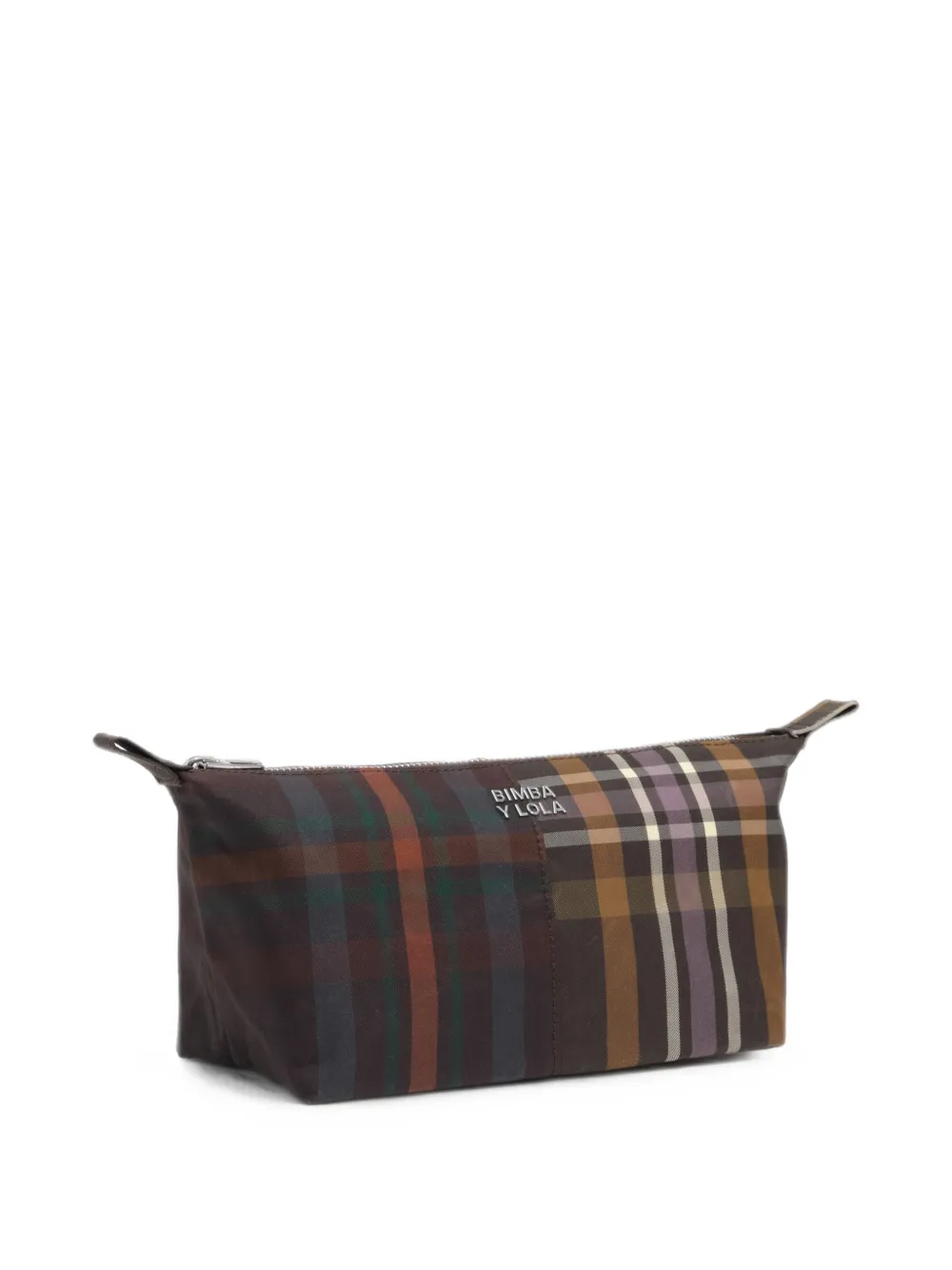 BIMBA Y LOLA medium coated chocolate green tartan trapecio make-up case - Marrone