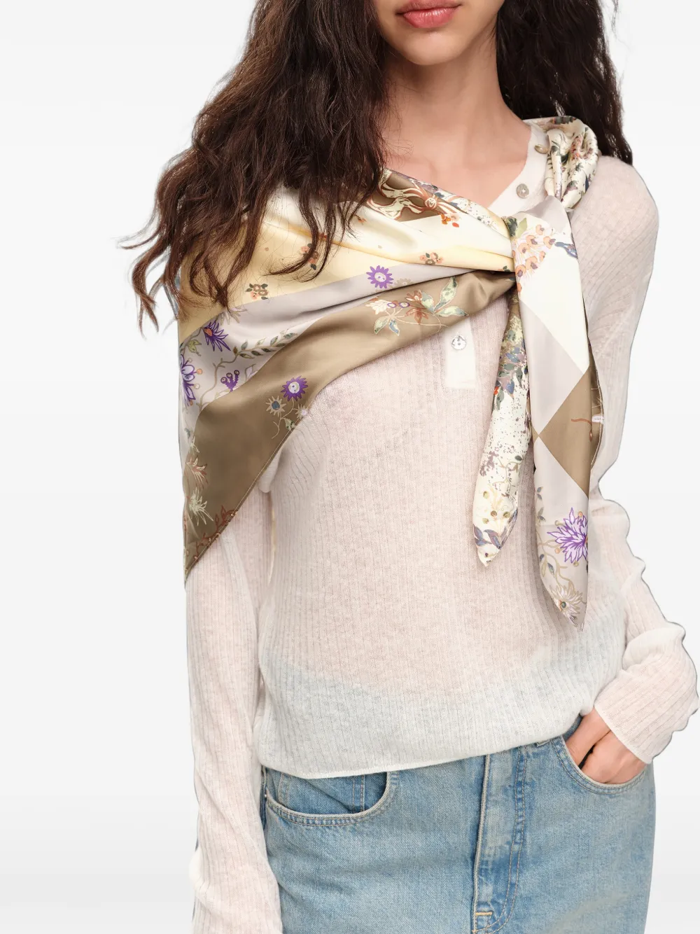 BIMBA Y LOLA Sjaal met patchwork en bloemen Beige