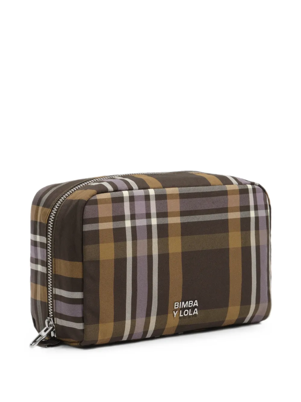 BIMBA Y LOLA medium hunter green tartan jacquard make-up case - Marrone