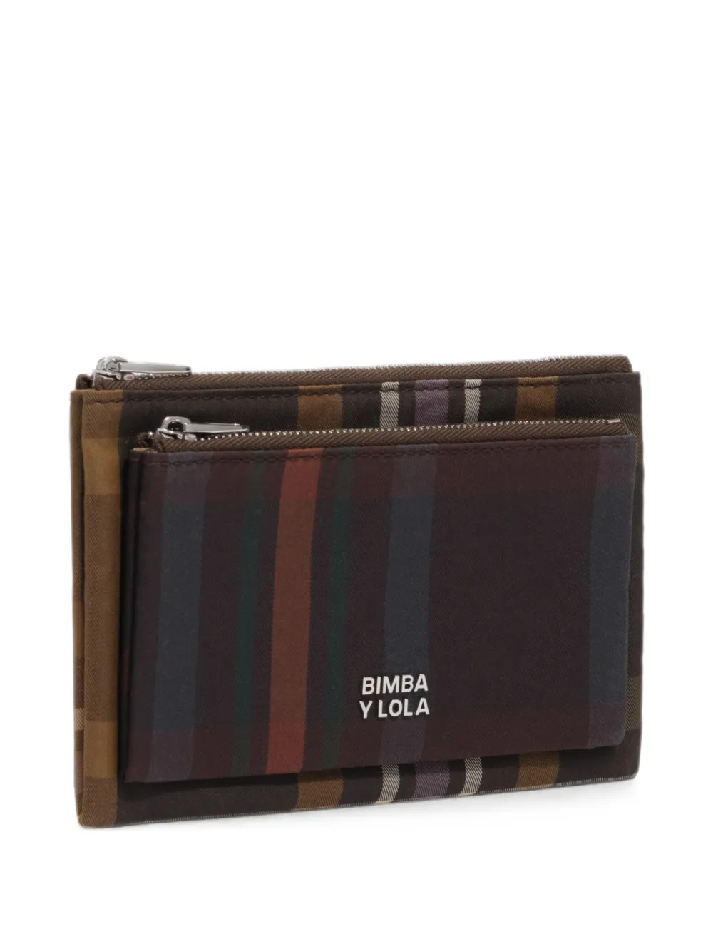 BIMBA Y LOLA coated chocolate green tartan pocket purse - Marrone