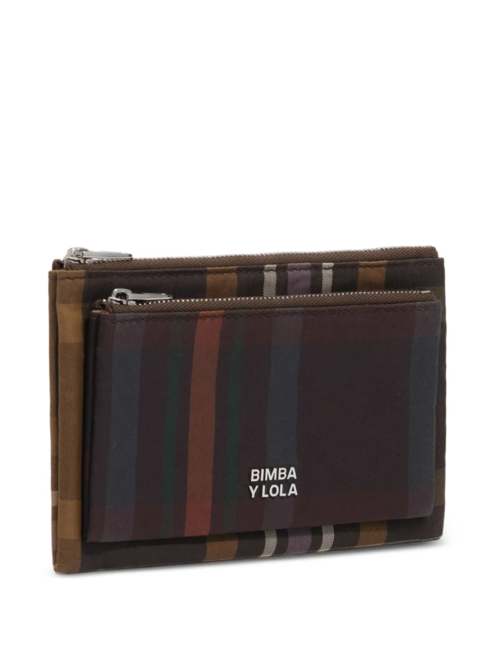 BIMBA Y LOLA coated chocolate green tartan pocket purse - Marrone
