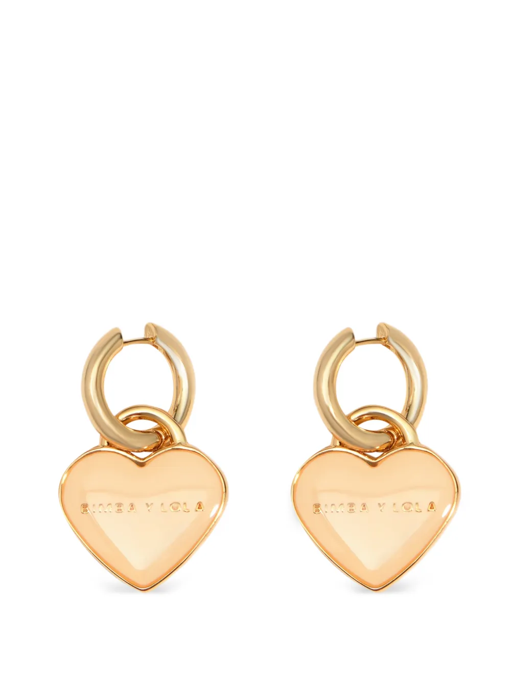 BIMBA Y LOLA heart-shaped hoop earrings with logo, ivory enamel · OS
