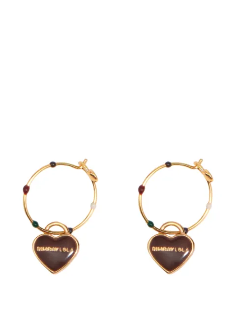 BIMBA Y LOLA Par de brincos de argola média esmalte coração logo marrom
