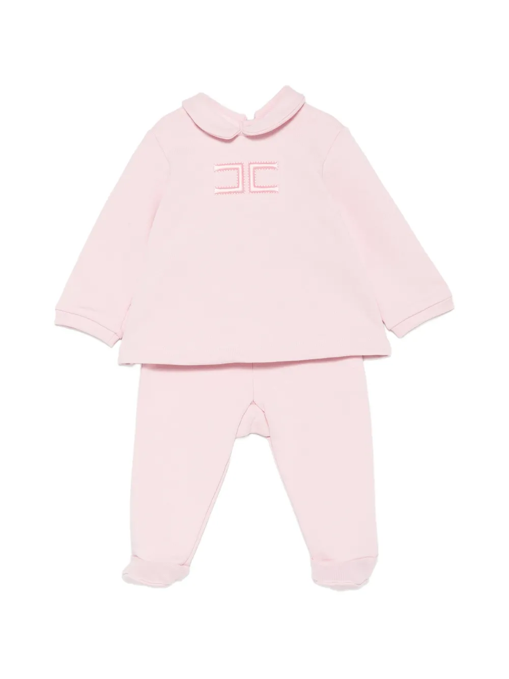 Elisabetta Franchi La Mia Bambina Pyjama met Peter Pan kraag en geborduurd logo Roze