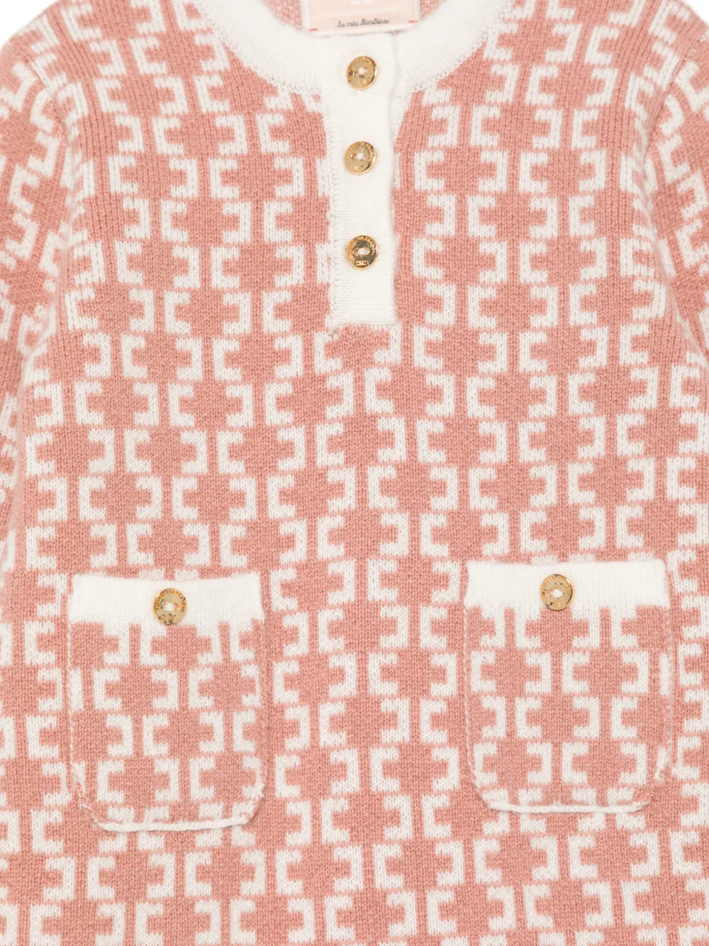 Elisabetta Franchi La Mia Bambina Gebreide romper met monogram en knopen Roze