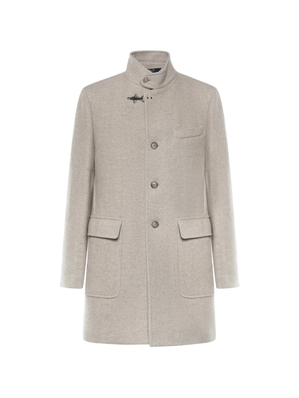 Fay herringbone-pattern hook-fastening coat