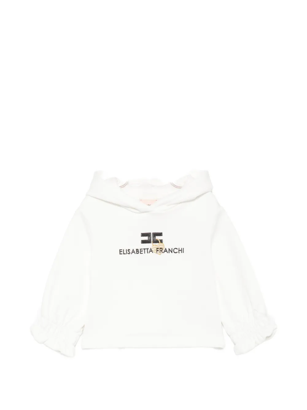 Elisabetta Franchi La Mia Bambina logo-embroidered ruffled hoodie - Bianco