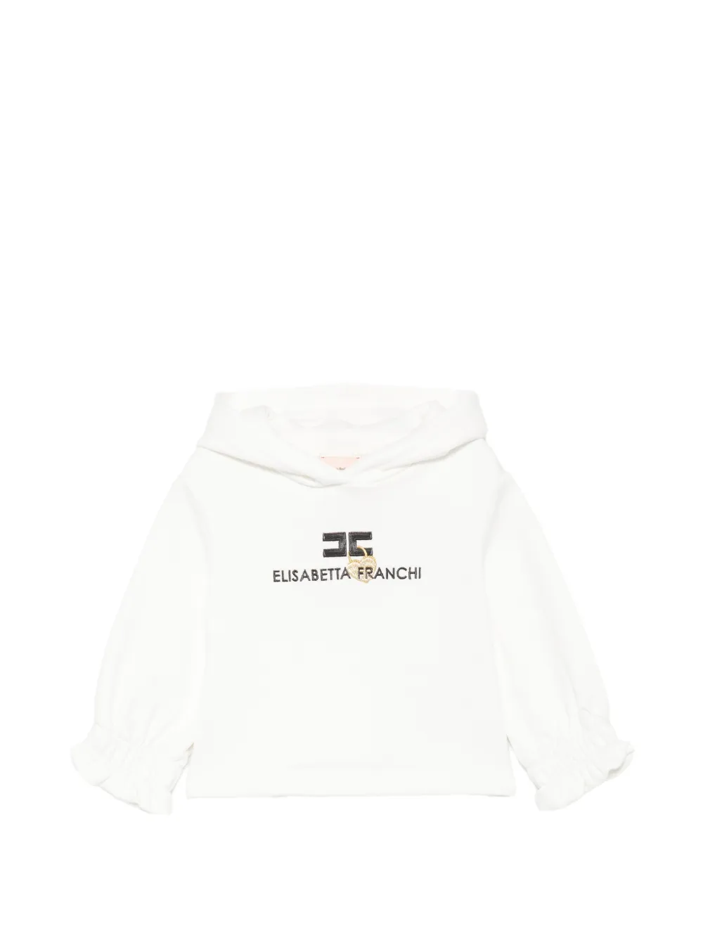 Elisabetta Franchi La Mia Bambina logo-embroidered ruffled hoodie - Bianco