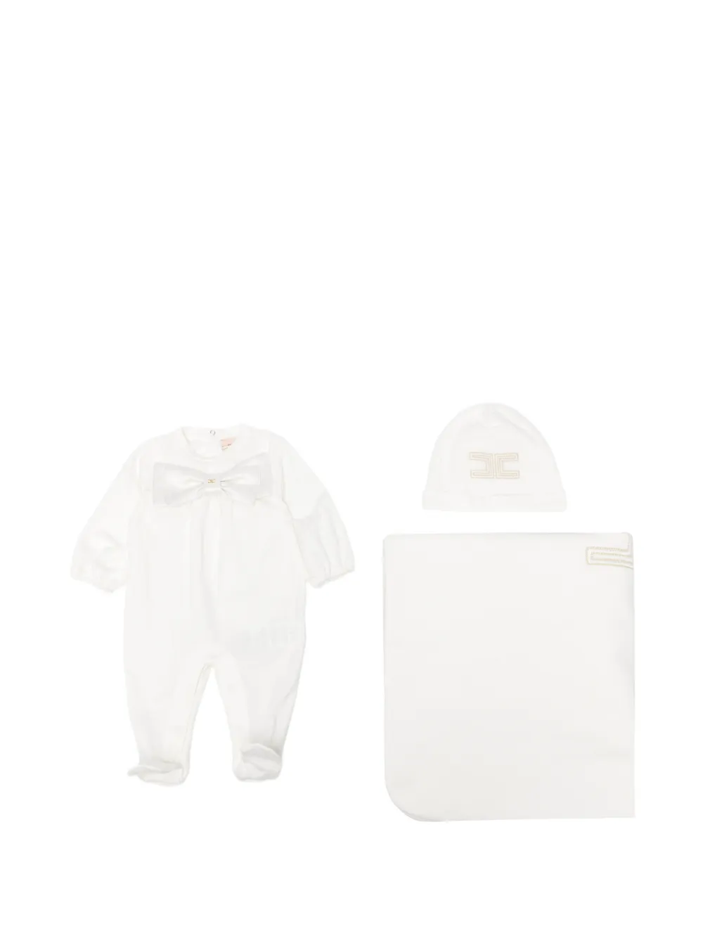 Elisabetta Franchi La Mia Bambina Dreiteiliges Set mit Schleife - Weiß