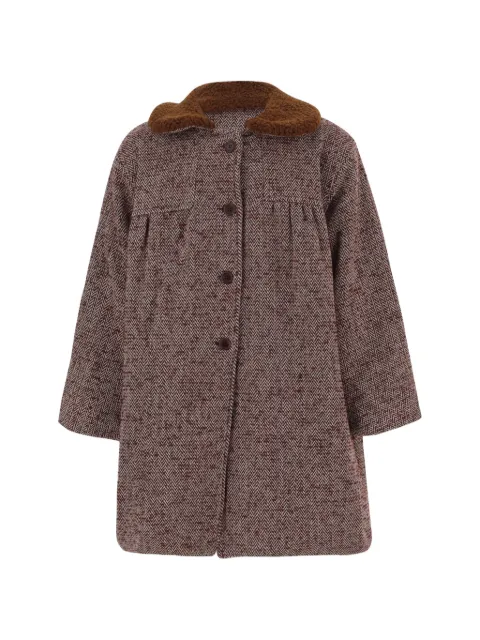 Babe And Tess herringbone-pattern shearling-collar coat