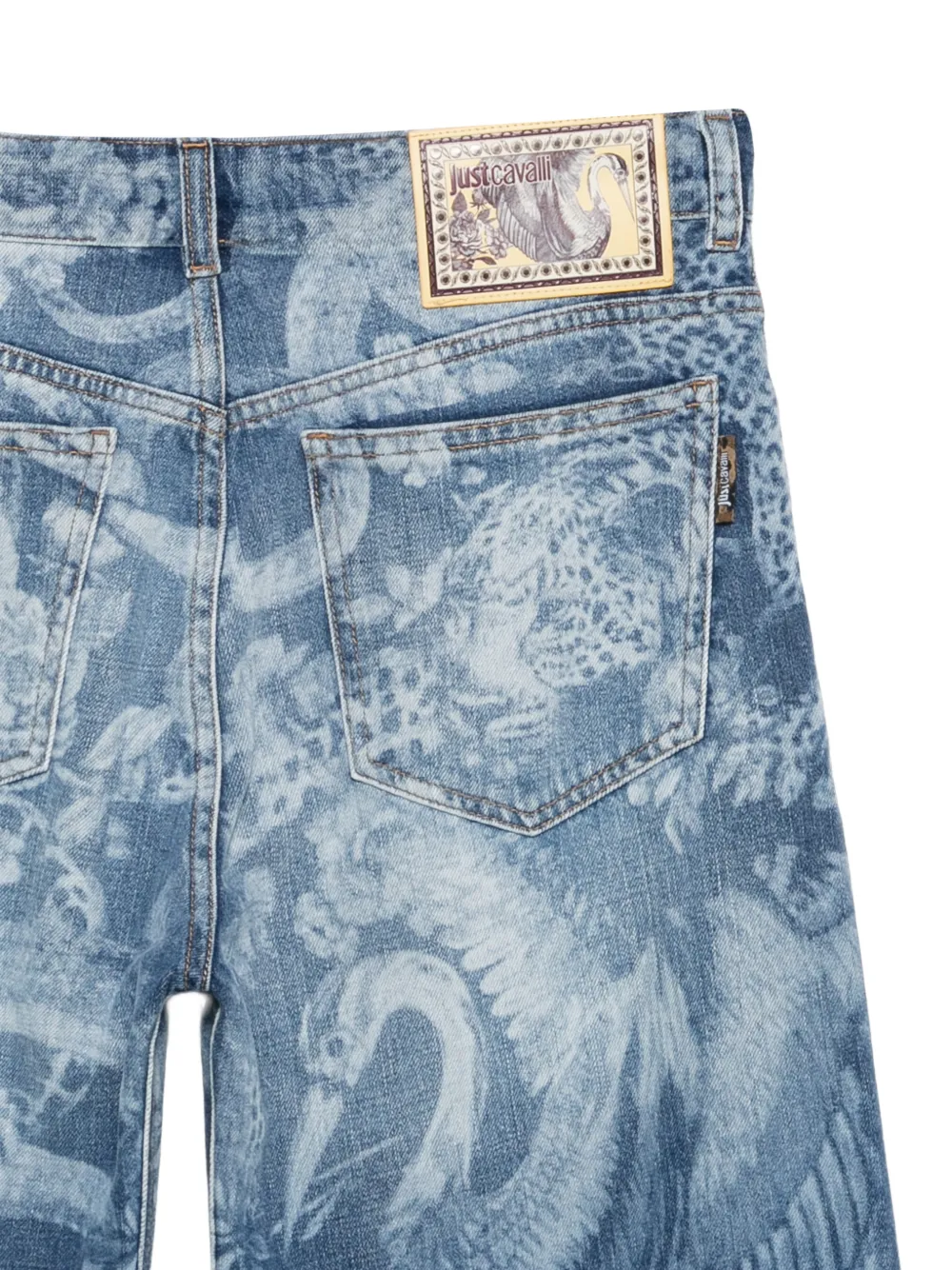 Just Cavalli Jeans met dieren-print en logo-patch Blauw