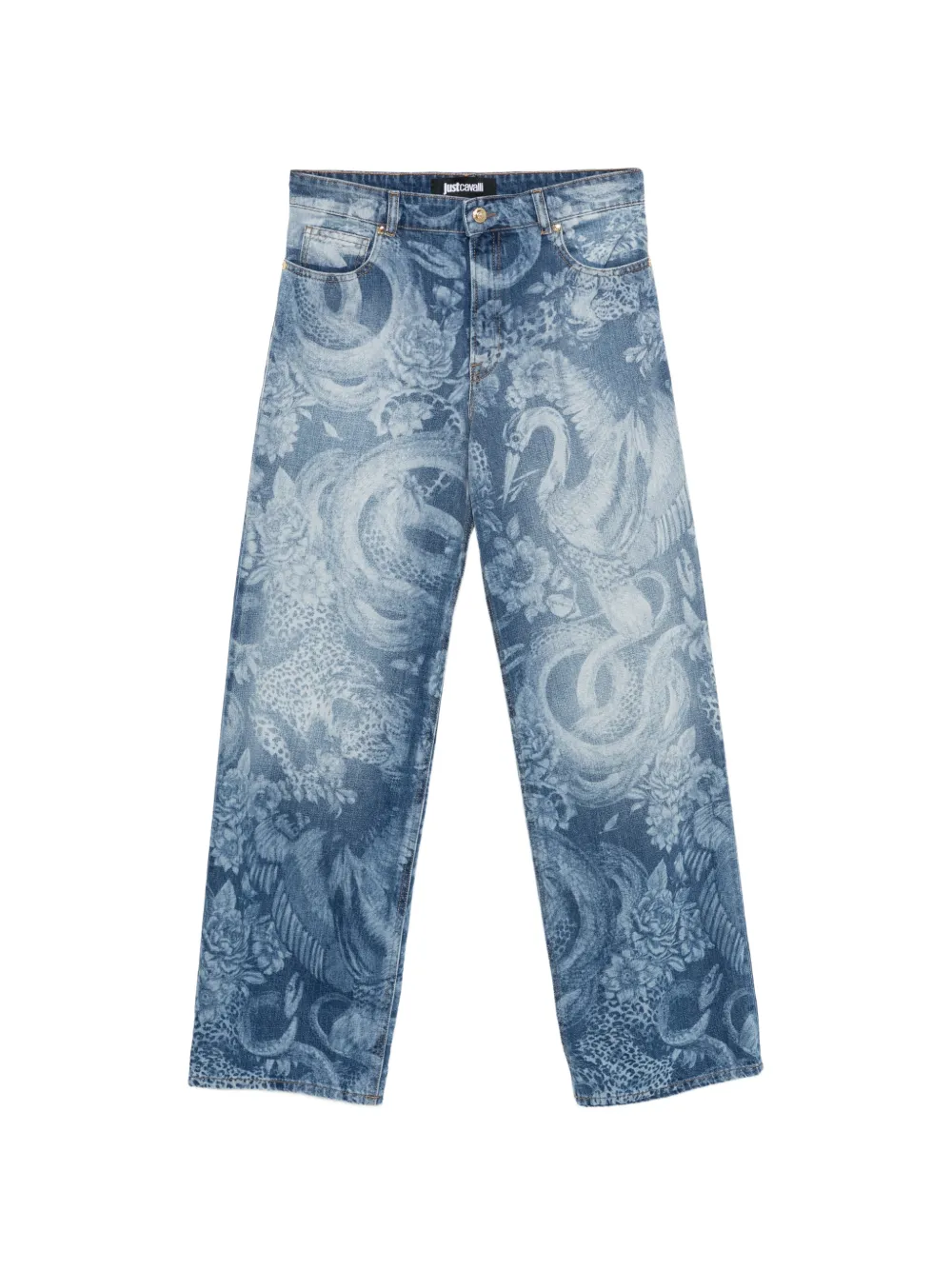 Just Cavalli animal-print logo-patch jeans - Blu