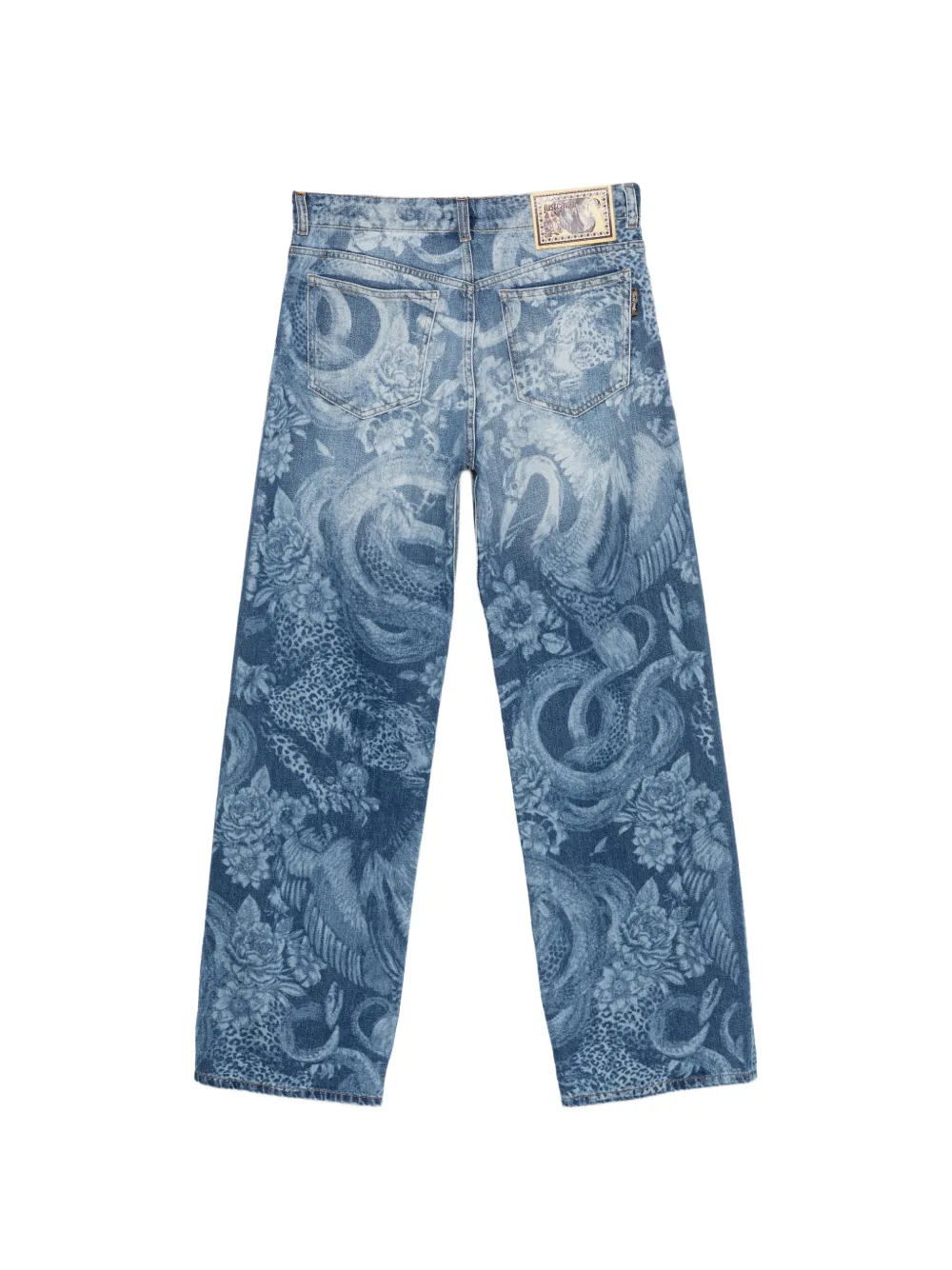 Just Cavalli Jeans met dieren-print en logo-patch Blauw