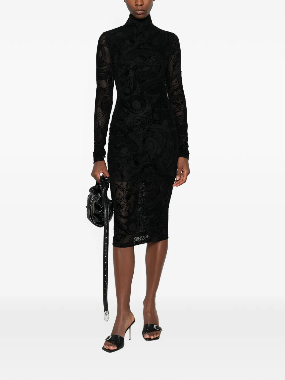 Just Cavalli Midi-jurk met lange mouwen Zwart