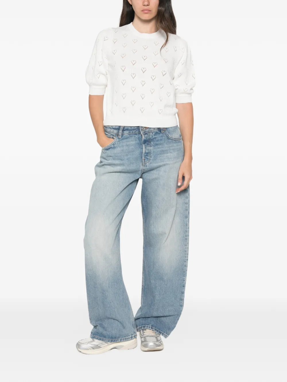 TWINSET Pointelle trui met korte mouwen en hart Wit