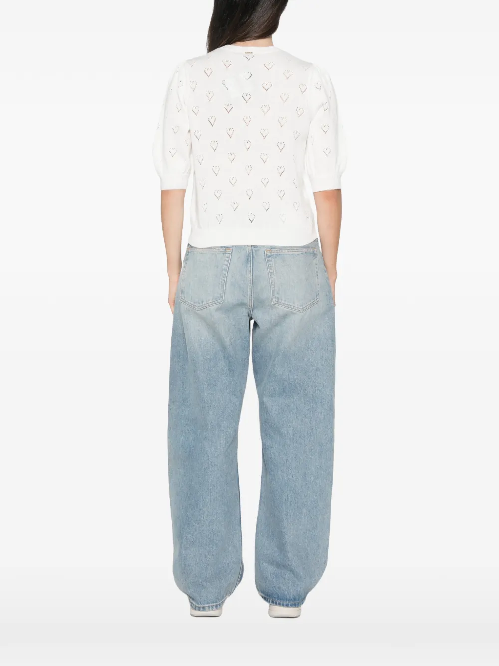 TWINSET Pointelle trui met korte mouwen en hart Wit