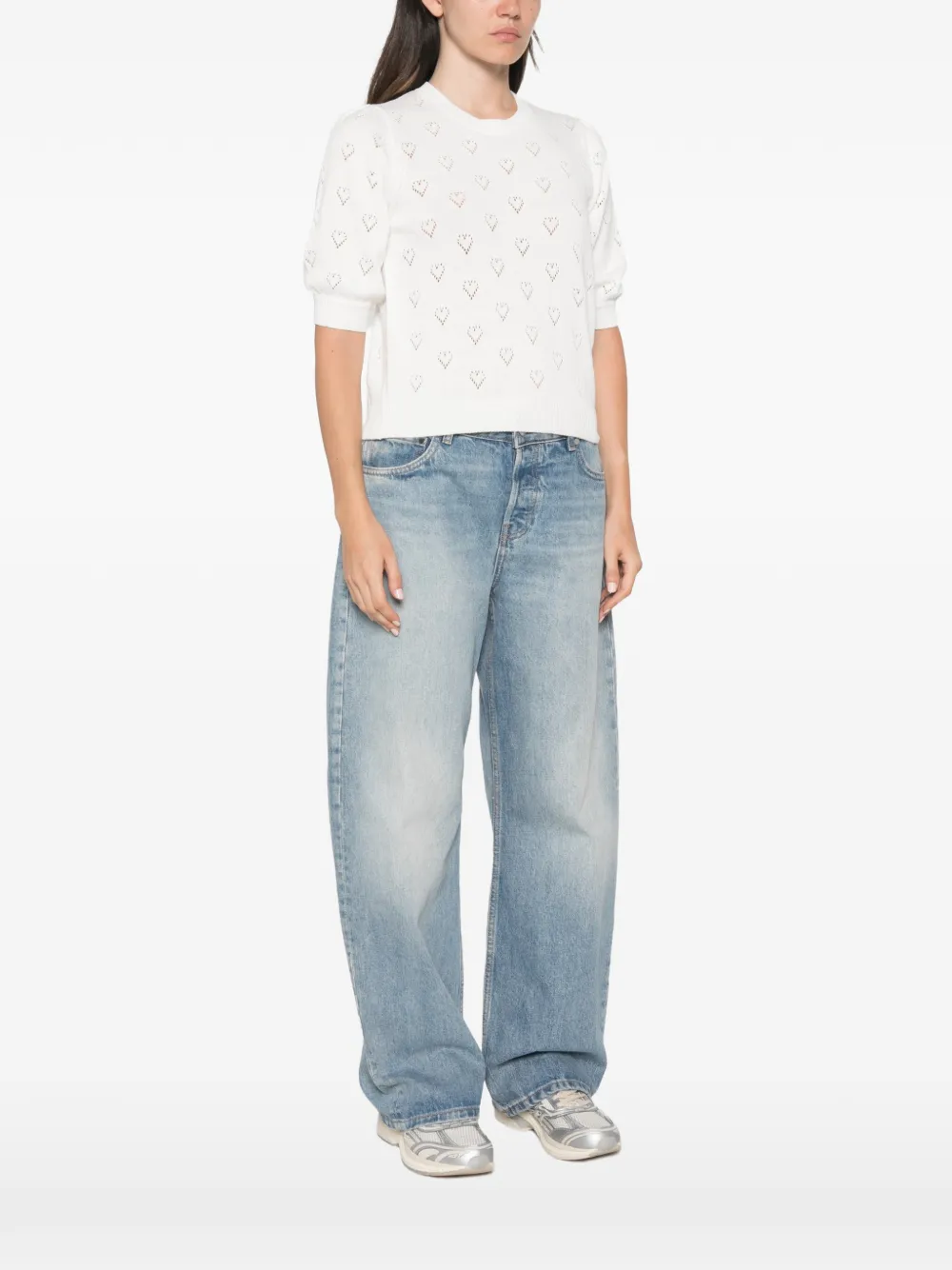 TWINSET Pointelle trui met korte mouwen en hart Wit