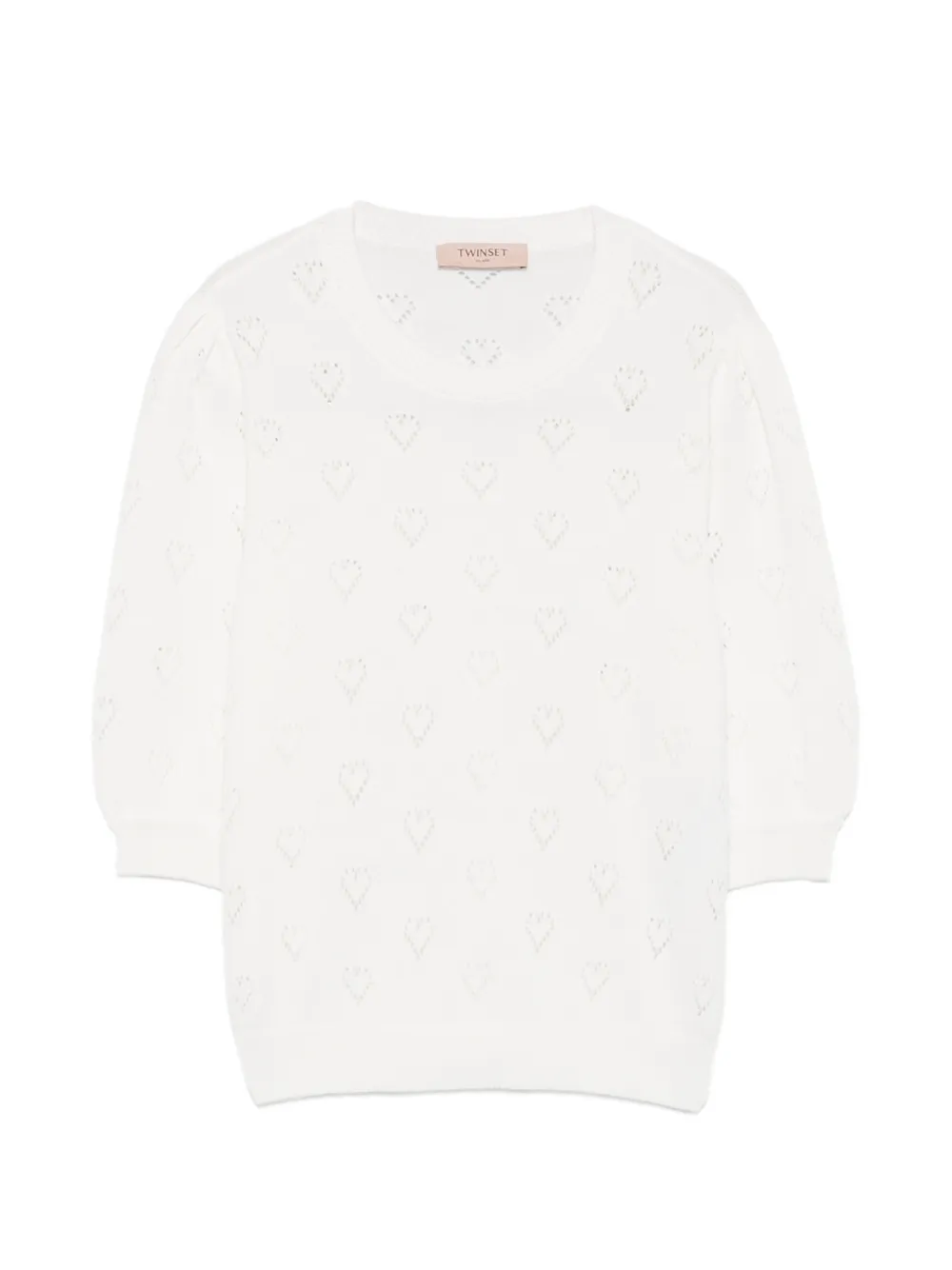 TWINSET Kurzärmeliger Pullover mit Herzmotiv - Weiß
